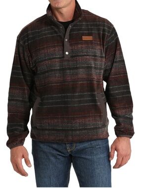 Cinch Men's Brown & Red Polar Fleece Pullover